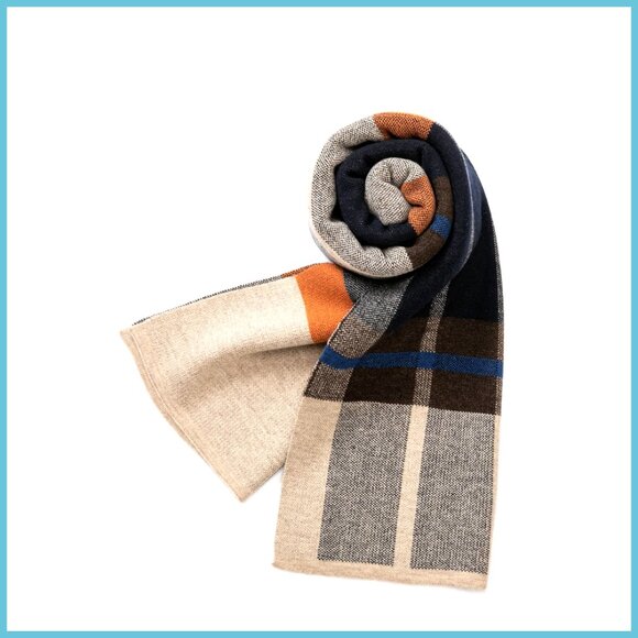Merino Wool Tartan Knitted Scarf for Men Winter Warm Thick Soft